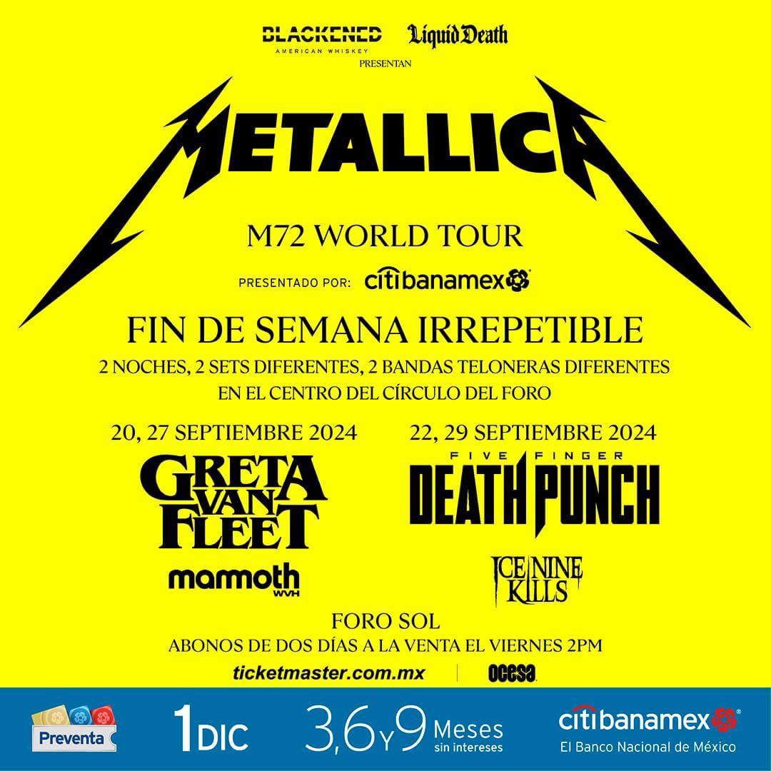 METALLICA M72 World Tour en México 2024 Fechas, mapa, boletos y