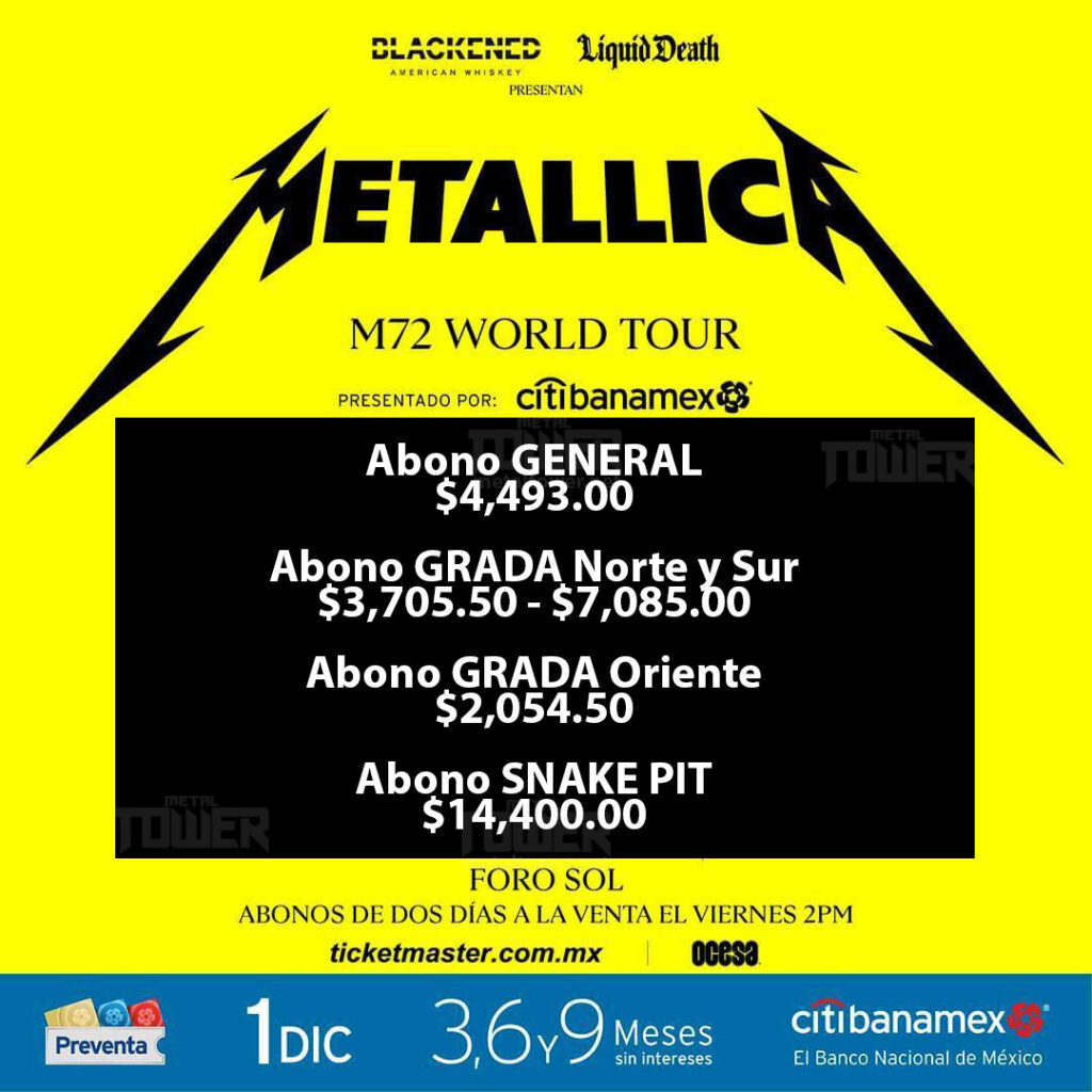 metallica m72 tour ticket prices