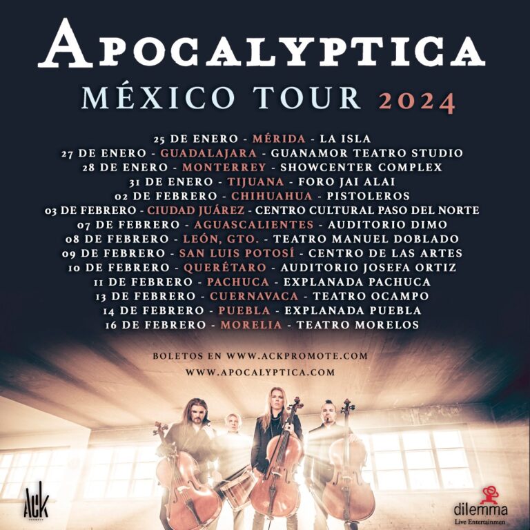 APOCALYPTICA Mexico Tour 2024 Ciudades, Fechas y Boletos