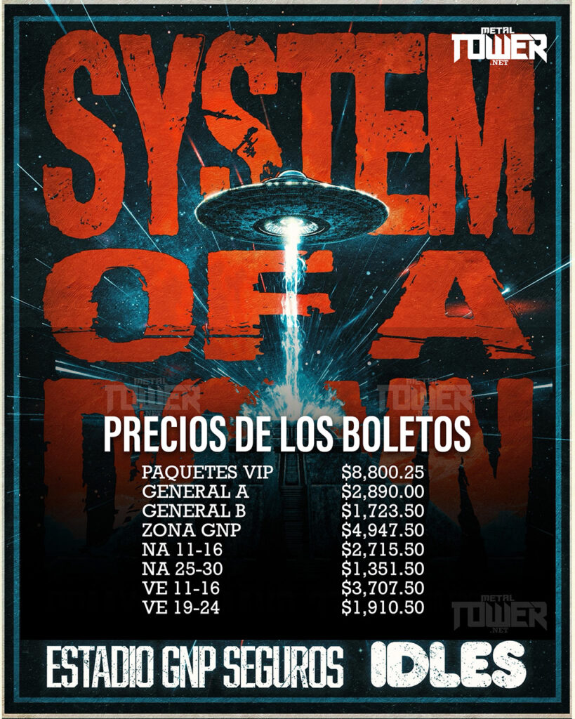 precios para el concierto de System of a Down en CDMX