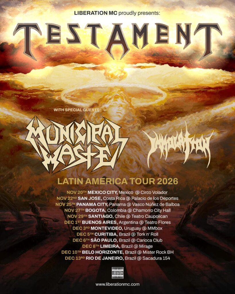 Testament anunció una nueva gira por Latinoamérica para noviembre y diciembre de 2026