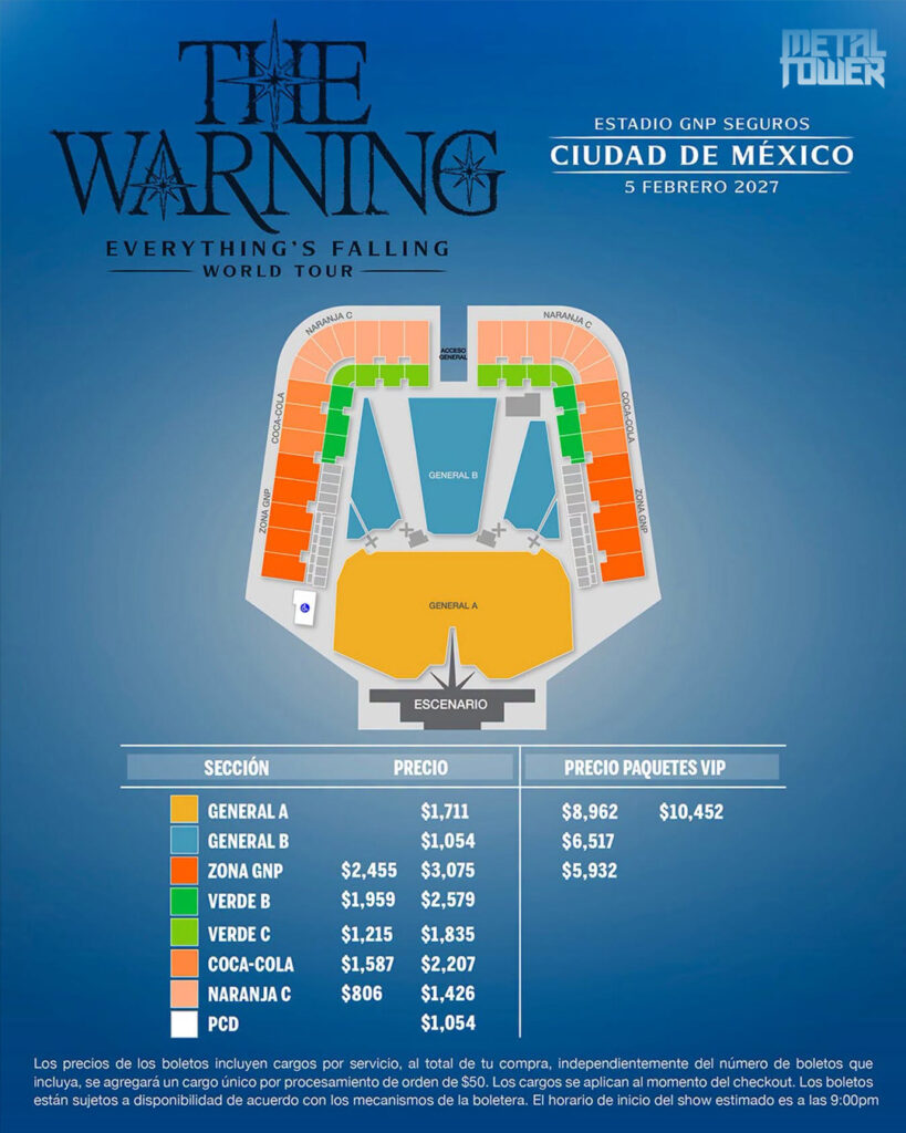 Precios de los boletos de The Warning por sección